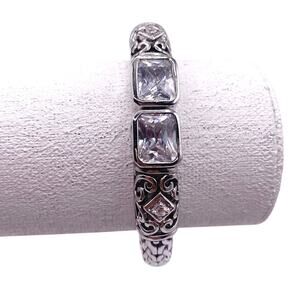 Beautiful Silver Plated Cuff Floral Decoration Sparkly CZ